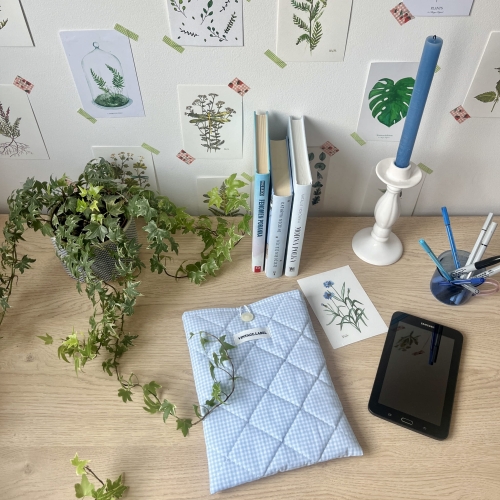 Etui w błękitną kratkę