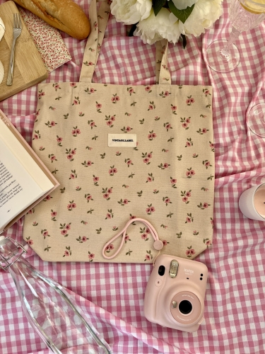 bawełniana torba w różowe kwiatki